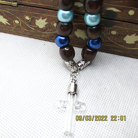 Viking Cremation Ash Cross Pendant Multicolor Beaded Chain Necklace - Picture 6 of 10
